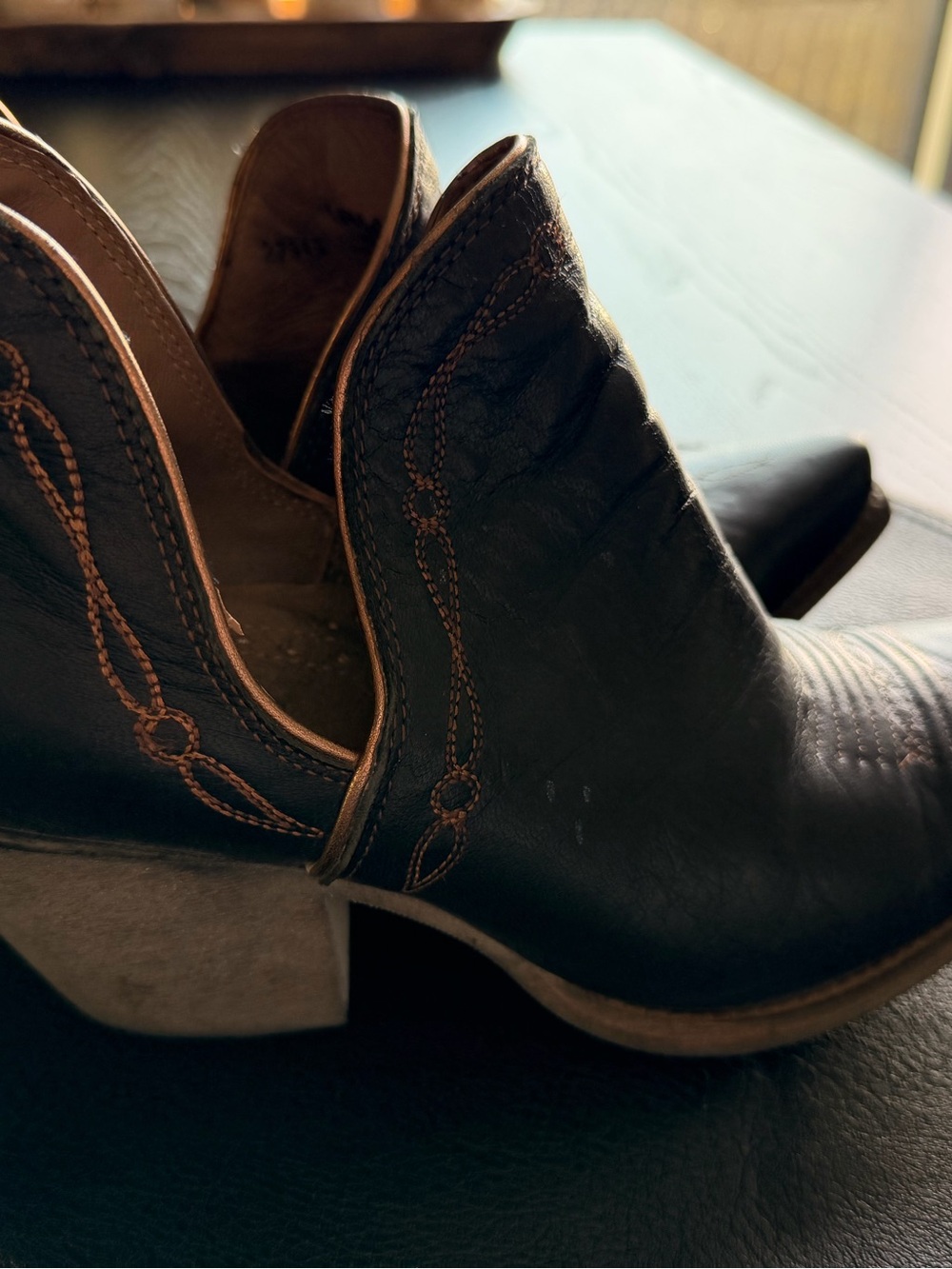 Ariat Black Leather Western Ankle Boots with Brown Heels - Picture 4 of 5